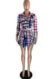 Red Sexy Patchwork With Belt Turndown Collar Irregular Dress Dresses