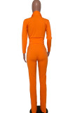 Orange Fashion Casual adult Ma'am Patchwork Solid Two Piece Suits Boot Cut Long Sleeve Two Pieces