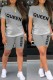 Grey Fashion Casual Gradual Change Letter Print Basic Short Sleeve Two Pieces