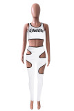 Pink Sexy Casual Letter Print Hollowed Out O Neck Sleeveless Two Pieces