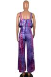 purple Sexy Casual Fashion Tie-dyed Slip Jumpsuits