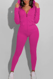 Yellow Fashion Sexy Adult Solid Pocket Hooded Collar Skinny Jumpsuits