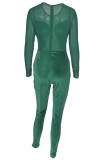 Red Fashion Sexy Patchwork Solid See-through O Neck Skinny Jumpsuits