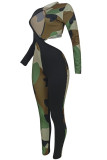 Black Sexy Casual Print Camouflage Print Patchwork Backless O Neck Regular Jumpsuits