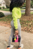 Fluorescent Yellow Sportswear Solid Patchwork O Neck Long Sleeve Two Pieces