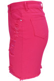 rose red Denim Zipper Fly Button Fly High Asymmetrical Patchwork washing Hole A-line skirt Skirts