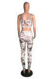 Grey Polyester Sexy Fashion crop top Slim fit Camouflage Skinny