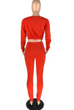 Red venetian Fashion Active adult Ma'am Solid Two Piece Suits Straight Long Sleeve Two Pieces