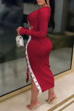 Red Sexy Solid Hollowed Out Split Joint Frenulum O Neck A Line Dresses
