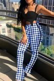 Red Casual Plaid Patchwork Skinny Small Elastic High Waist Pencil Bottoms