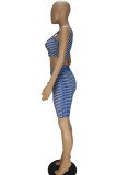 Light Purple Sexy Sportswear Print Hollowed Out Backless One Shoulder Sleeveless Two Pieces