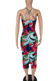 Colour Sexy Print Backless Halter Pencil Skirt Dresses