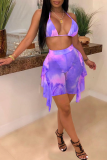 Purple Sexy Print Split Joint Swimwears