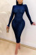Blue Sexy Solid Patchwork O Neck Pencil Skirt Dresses