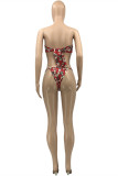 Red Fashion Sexy Print Tassel Patchwork Backless Swimwears
