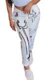 White Fashion Casual Adult Print Loose Bottoms