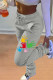 Light Gray Casual Sportswear Cute Print Regular Mid Waist Pencil Bottoms
