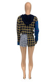 Multicolor Fashion Casual Plaid Print Patchwork Hooded Collar Long Sleeve Two Pieces