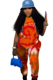 Blue Fashion adult Ma'am OL Patchwork Print Tie Dye Two Piece Suits pencil Short Sleeve Two Pieces
