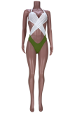 Red Sexy Solid Color Block Patchwork Swimwears