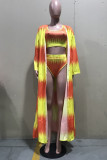 Yellow Fashion Sexy Print Cardigan Swimwears Three-piece Set