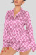 Pink Casual Living Print Basic Turndown Collar Long Sleeve Two Pieces