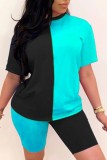 Green Fashion Casual O Neck Patchwork Plus Size