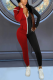 Black Red Casual Solid Patchwork Hooded Collar Skinny Jumpsuits
