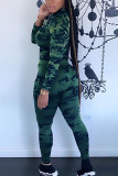 Khaki Polyester Fashion adult Ma'am Street Camouflage Two Piece Suits pencil Long Sleeve Two Pieces