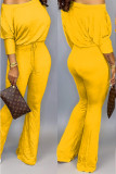 Yellow Casual Two Piece Suits Solid Loose Long Sleeve Two-piece Pants Set
