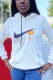 White Casual Solid Embroidered Letter Hooded Collar Tops
