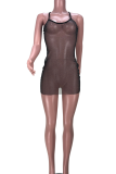 Black Sexy Solid See-through Spaghetti Strap Pencil Skirt Dresses