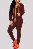 Black Sexy Casual Blends Solid Draw String Pocket Hooded Collar Long Sleeve Regular Sleeve Regular Two Pieces