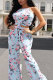Light Blue Elastic Fly High Floral Loose Pants Two-piece suit