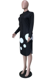 White Sexy Print Patchwork Mandarin Collar Irregular Dress Dresses