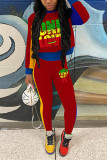 Red Fashion Casual Print Patchwork O Neck Long Sleeve Two Pieces