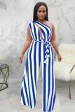 Wine Red Fashion Sexy bandage Print Patchwork Backless Striped Polyester Sleeveless V Neck Jumpsuits