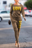 Grey Casual Solid Patchwork O Neck Long Sleeve Two Pieces
