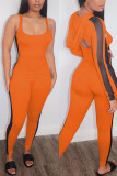 Orange Fashion Sexy Long Sleeve Hooded Collar Regular Sleeve Short Patchwork Two Pieces