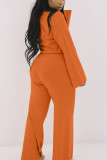 Red Casual Solid O Neck Long Sleeve Two Pieces