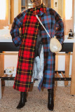 Red Fashion Casual Plaid Print Cardigan Turndown Collar Outerwear