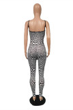Multicolor Fashion Sexy Print Backless Spaghetti Strap Skinny Jumpsuits