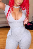 Black Fashion Sexy Patchwork bandage Solid Short Sleeve V Neck Rompers
