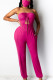 rose red Sexy bandage Solid Sleeveless Wrapped Jumpsuits