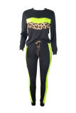 Red Casual Leopard Patchwork O Neck Long Sleeve Two Pieces