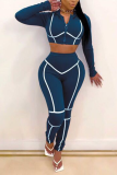 Brick Red Sexy Solid Patchwork Hooded Collar Long Sleeve Two Pieces