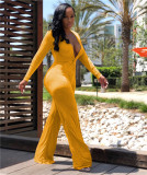Yellow Elastic Fly High Solid Loose Pants Jumpsuits & Rompers