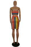 Stripe Fashion Sexy Spaghetti Strap Sleeveless Slip Step Skirt Knee-Length Striped Two Piece Dresses