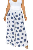 White Blue Yellow Polyester Elastic Fly Sleeveless Mid Dot Patchwork Print Loose Pants Bottoms