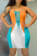 Blue Sexy Color Block Draw String Strapless Pencil Skirt Dresses